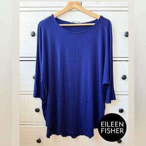 Eileen Fisher Asymmetric Neckline Long Sleeve Blue Viscose Tunic Dress size XL